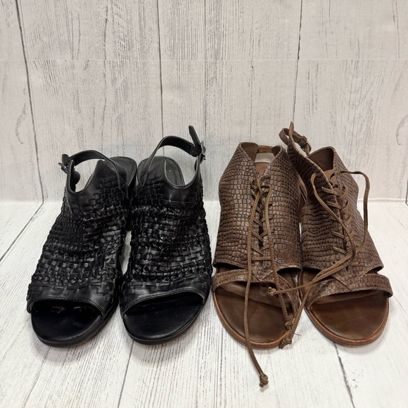 Bernardo Brown Snakeskin Lace-Up & black Sonoma Sandals, Size 8M - Picture 2 of 9